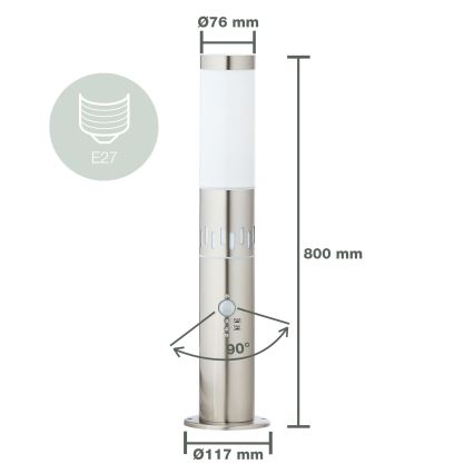 Brilliant - Світлодіодна вулична лампа з датчиком LEIGH LED/0,9W/230V + 1xE27/11W 80 см IP44 глянцевий хром