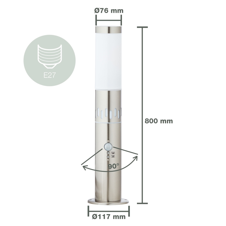 Brilliant - Світлодіодна вулична лампа з датчиком LEIGH LED/0,9W/230V + 1xE27/11W 80 см IP44 глянцевий хром