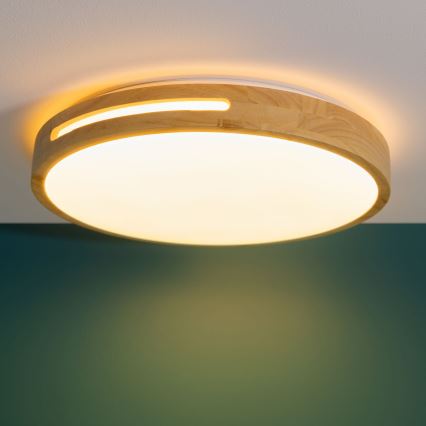 Brilliant - Світлодіодний стельовий світильник з регулюванням яскравості WOODBURY LED/24W/230V діаметр 39 см каучукове дерево - FSC сертифіковано