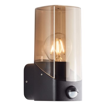 Brilliant - Вуличний настінний світильник з датчиком MINOU 1xE27/10W/230V IP44 чорний/димчастий