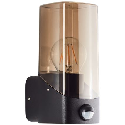 Brilliant - Вуличний настінний світильник з датчиком MINOU 1xE27/10W/230V IP44 чорний/димчастий