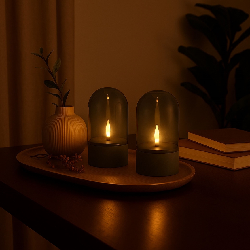 Brilliant - Комплект из 2 LED-свечей ILLUSION LED/2xAA IP44 серый/дымчато-чёрный