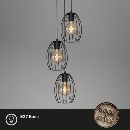 Brilo 4040-035 - Подвесная люстра WAKTU VINTAGE 3xE27/60W/230V каучуковое дерево