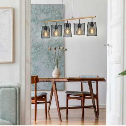 Brilo 4078-054 - Люстра на тросе WOOD & STYLE 5xE27/60W/230V