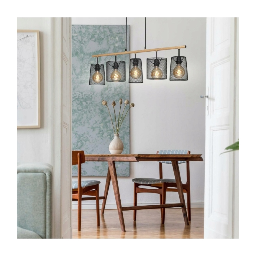 Brilo 4078-054 - Люстра на тросе WOOD & STYLE 5xE27/60W/230V