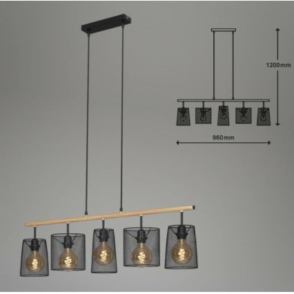 Brilo 4078-054 - Люстра на тросе WOOD & STYLE 5xE27/60W/230V