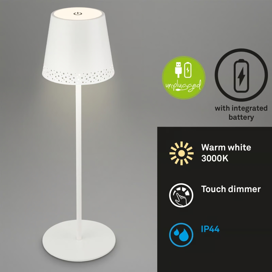 Brilo - LED затемнювана акумуляторна сенсорна зовнішня настільна лампа KIKI LED/2,6W/5V IP44 2600 mAh біла