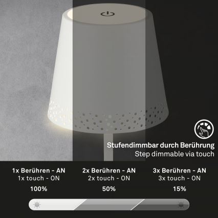 Brilo - LED затемнювана акумуляторна сенсорна зовнішня настільна лампа KIKI LED/2,6W/5V IP44 2600 mAh біла