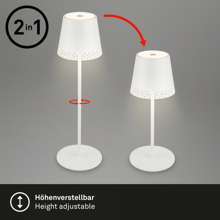 Brilo - LED затемнювана акумуляторна сенсорна зовнішня настільна лампа KIKI LED/2,6W/5V IP44 2600 mAh біла