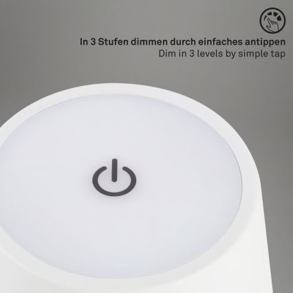 Brilo - LED затемнювана акумуляторна сенсорна зовнішня настільна лампа KIKI LED/2,6W/5V IP44 2600 mAh біла