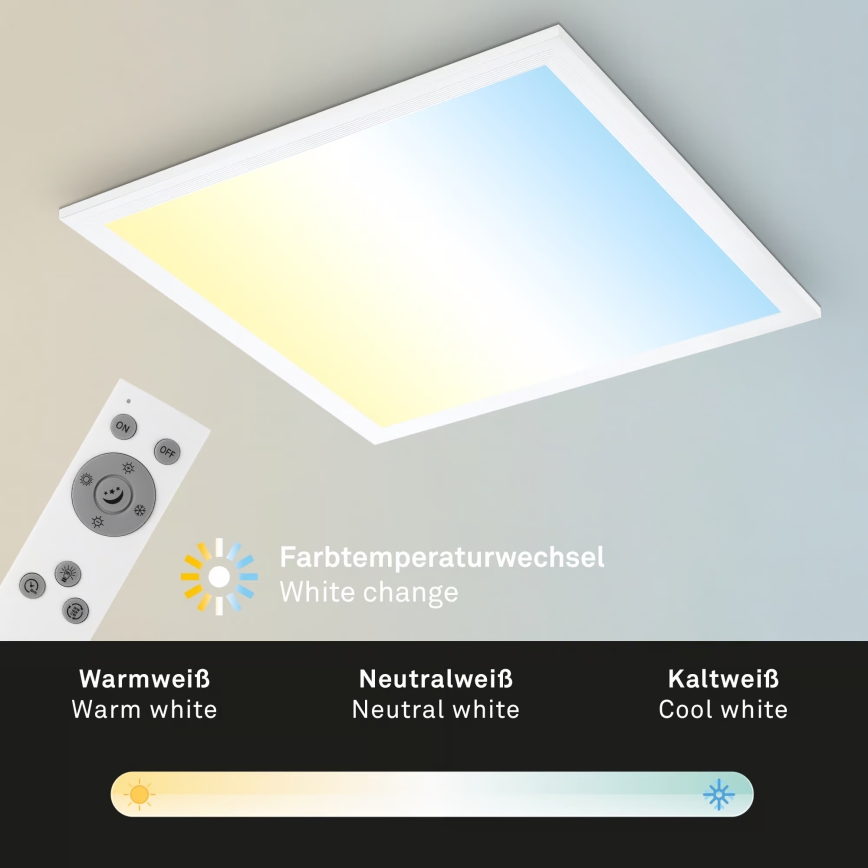 Brilo - Диммируемый светодиодный потолочный светильник, 21 Вт, 230 В, 3000-6500 К, 38x38 см, белый + пульт дистанционного управления