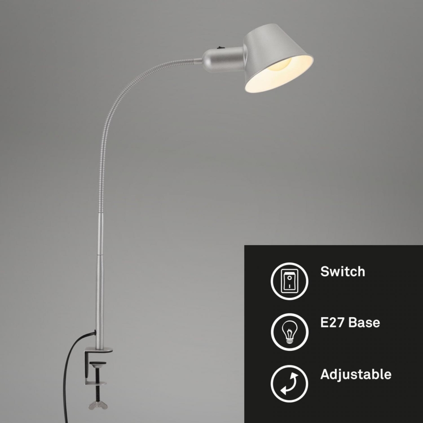 Brilo - Гибкая настольная лампа с зажимом 1xE27/10W/230V серебристая