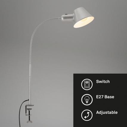 Brilo - Гибкая настольная лампа с зажимом 1xE27/10W/230V серебристый