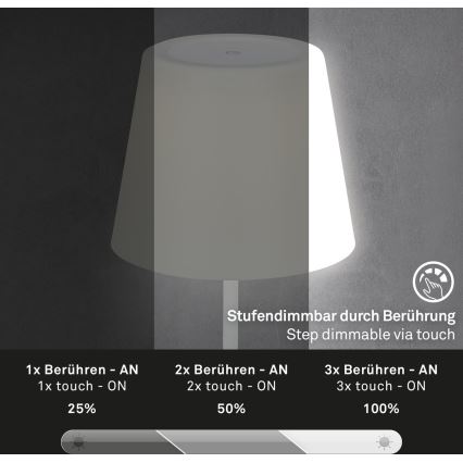 Brilo - LED Вулична настільна акумуляторна лампа з регулюванням яскравості LED/3W/5V IP44 білий