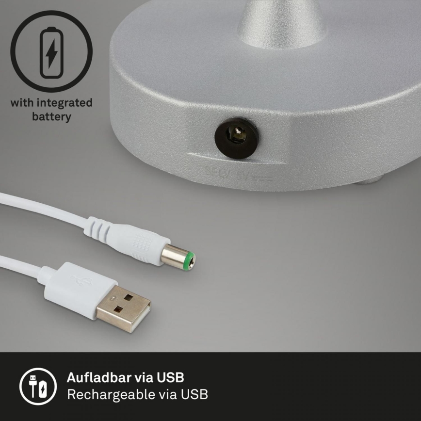 Brilo - LED Акумуляторна вулична настільна лампа з регулюванням яскравості LED/3W/5V IP44 срібний/бежевий