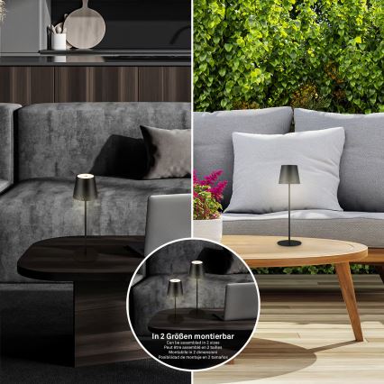 Brilo - LED з регульованою яскравістю акумуляторна сенсорна зовнішня настільна лампа KIKI LED/2,6W/5V IP44 2600 mAh чорна