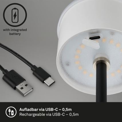 Brilo - LED з регульованою яскравістю акумуляторна сенсорна зовнішня настільна лампа KIKI LED/2,6W/5V IP44 2600 mAh чорна