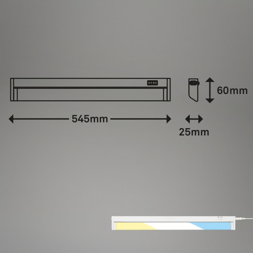 Brilo - LED-подсветка для навесных шкафов, 6 Вт, 230 В, 2700/4000/6500 К, 54,5 см, белый