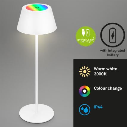 Brilo - світлодіодна RGB зовнішня настільна лампа KIKI, регульована, акумуляторна, сенсорна LED/2,6W/5V IP44 2600 mAh біла