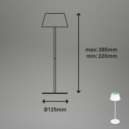 Brilo - світлодіодна RGB зовнішня настільна лампа KIKI, регульована, акумуляторна, сенсорна LED/2,6W/5V IP44 2600 mAh біла