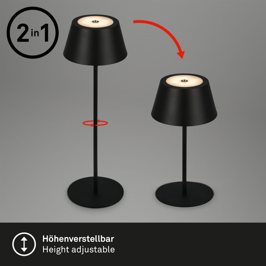 Brilo - Настільна зовнішня сенсорна RGB LED-лампа KIKI, затемнювана та перезаряджувана, LED/2,6W/5V IP44 2600 mAh чорна