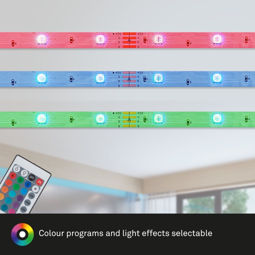 Brilo - LED RGB Стрічка з регулюванням яскравості 11,5м LED/24W/230V + пульт дистанційного керування