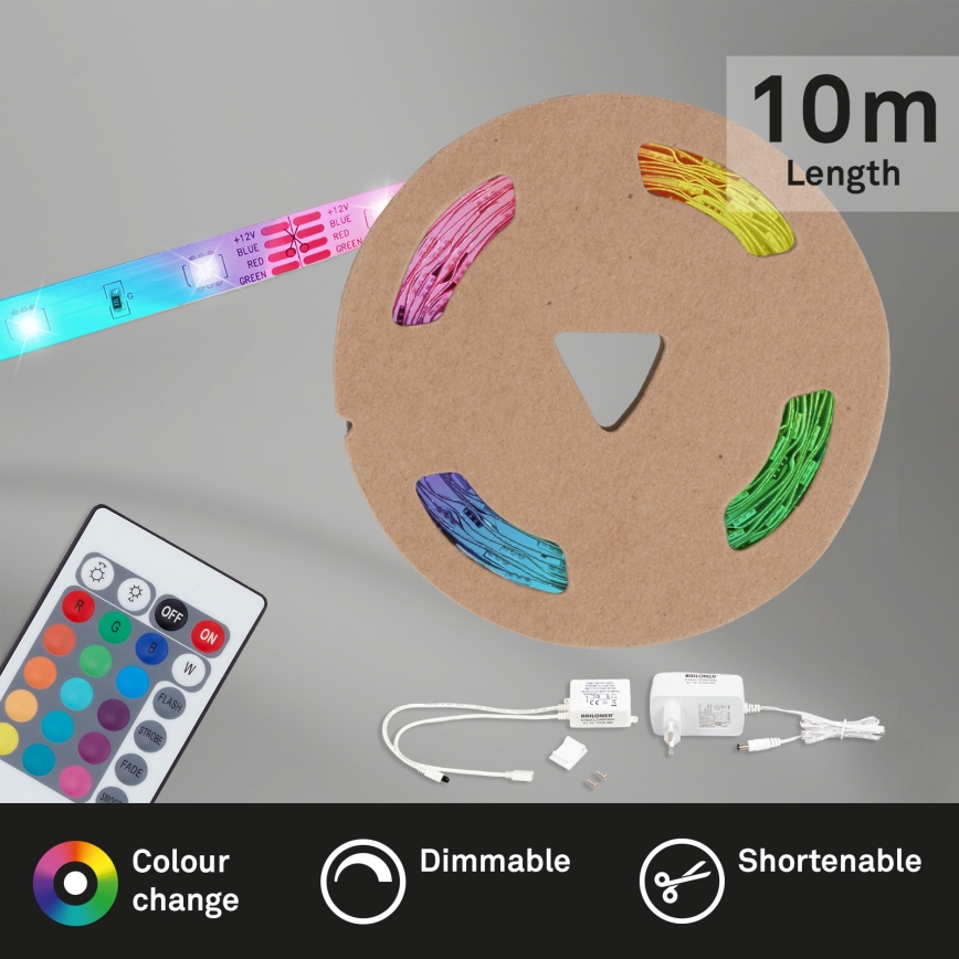 Brilo - LED RGB Стрічка з регулюванням яскравості 11,5м LED/24W/230V + пульт дистанційного керування