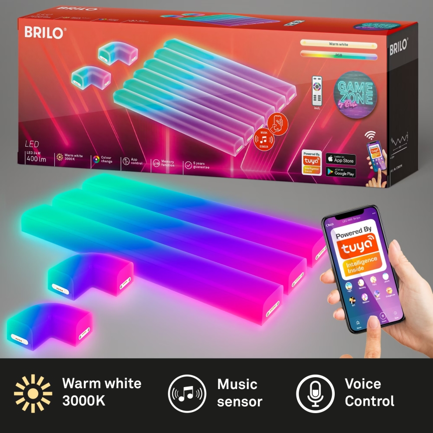 Brilo - Світлодіодна RGBIC світлова стрічка з регулюванням яскравості Smart LED/24W/230V Wi-Fi Tuya