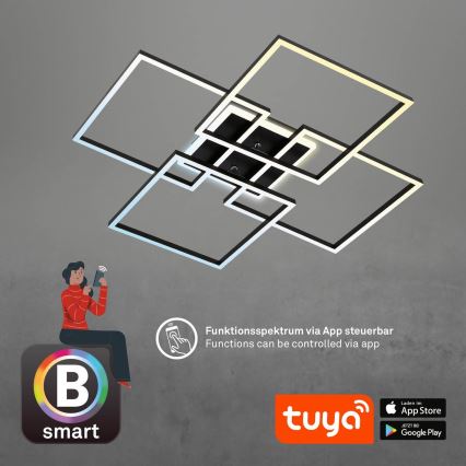 Brilo - LED Димований стельовий світильник FRAME LED/50W/230V 2700-6500K 72,4x72,4cm чорний Wi-Fi Tuya + дистанційне керування