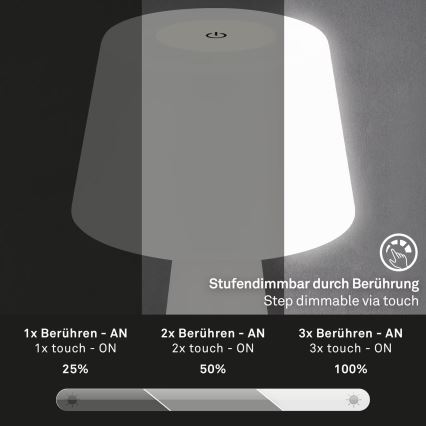Brilo - LED Вулична акумуляторна настільна лампа з регулюванням яскравості LED/3,5W/5V IP44 білий