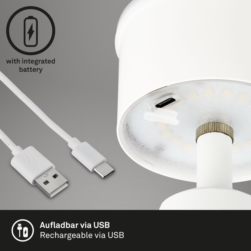 Brilo - LED Вулична акумуляторна настільна лампа з регулюванням яскравості LED/3,5W/5V IP44 білий