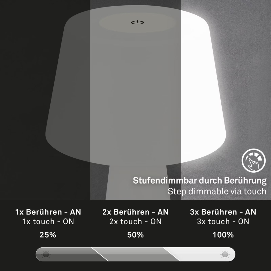 Brilo - LED Вулична акумуляторна настільна лампа з регулюванням яскравості LED/3,5W/5V IP44 білий