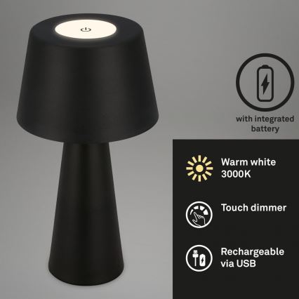 Brilo - LED Вулична акумуляторна настільна лампа з регулюванням яскравості LED/3,5W/5V IP44 чорний