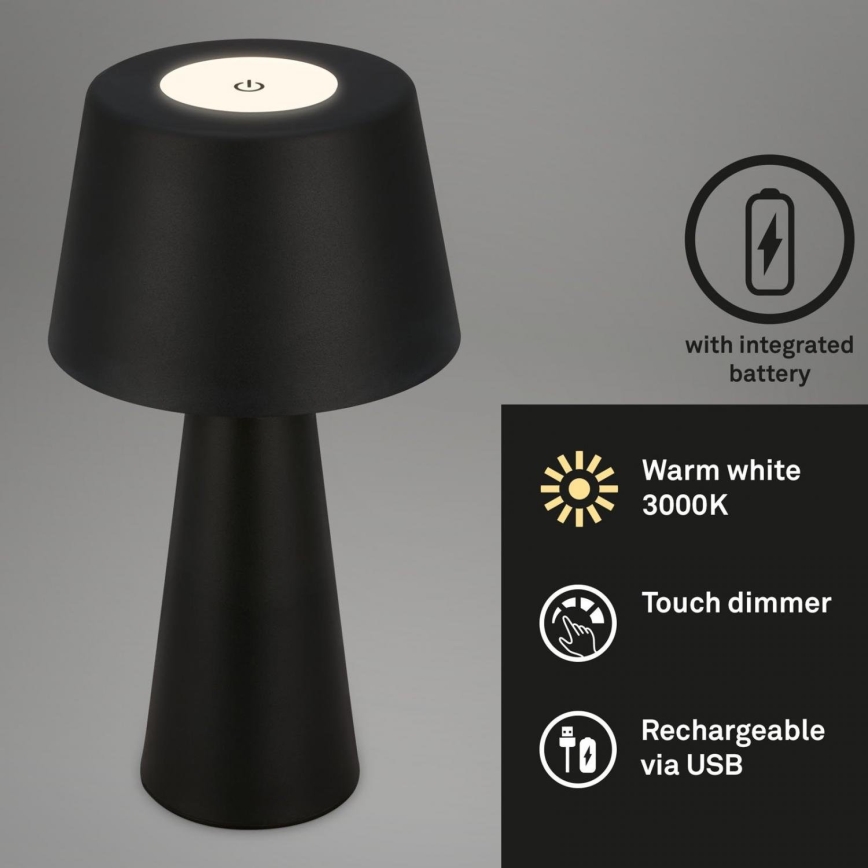 Brilo - LED Вулична акумуляторна настільна лампа з регулюванням яскравості LED/3,5W/5V IP44 чорний