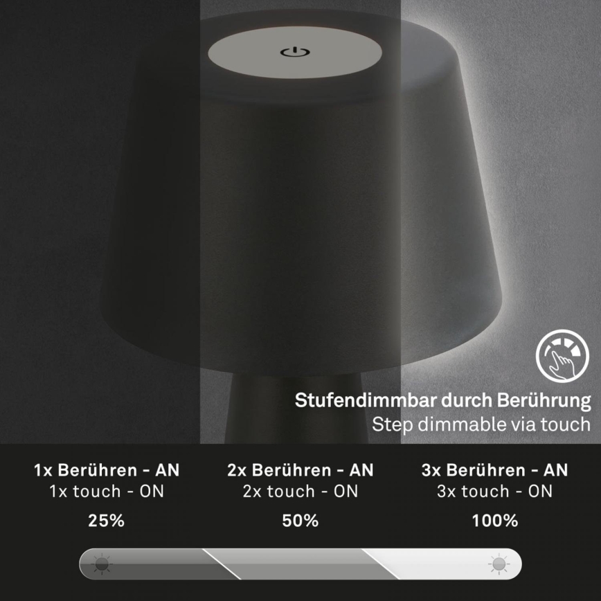 Brilo - LED Вулична акумуляторна настільна лампа з регулюванням яскравості LED/3,5W/5V IP44 чорний