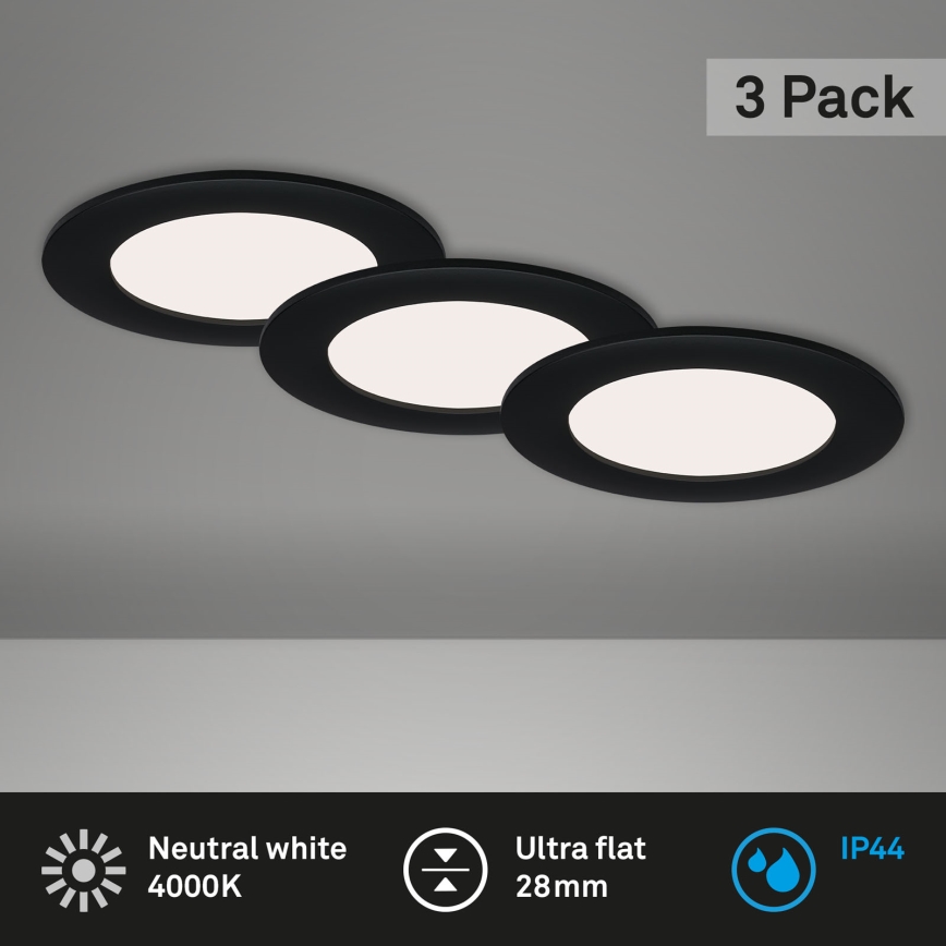 Brilo - Комплект із 3 LED-вбудованих світильників для ванної кімнати FLAT LED/6W/230V IP44 чорний