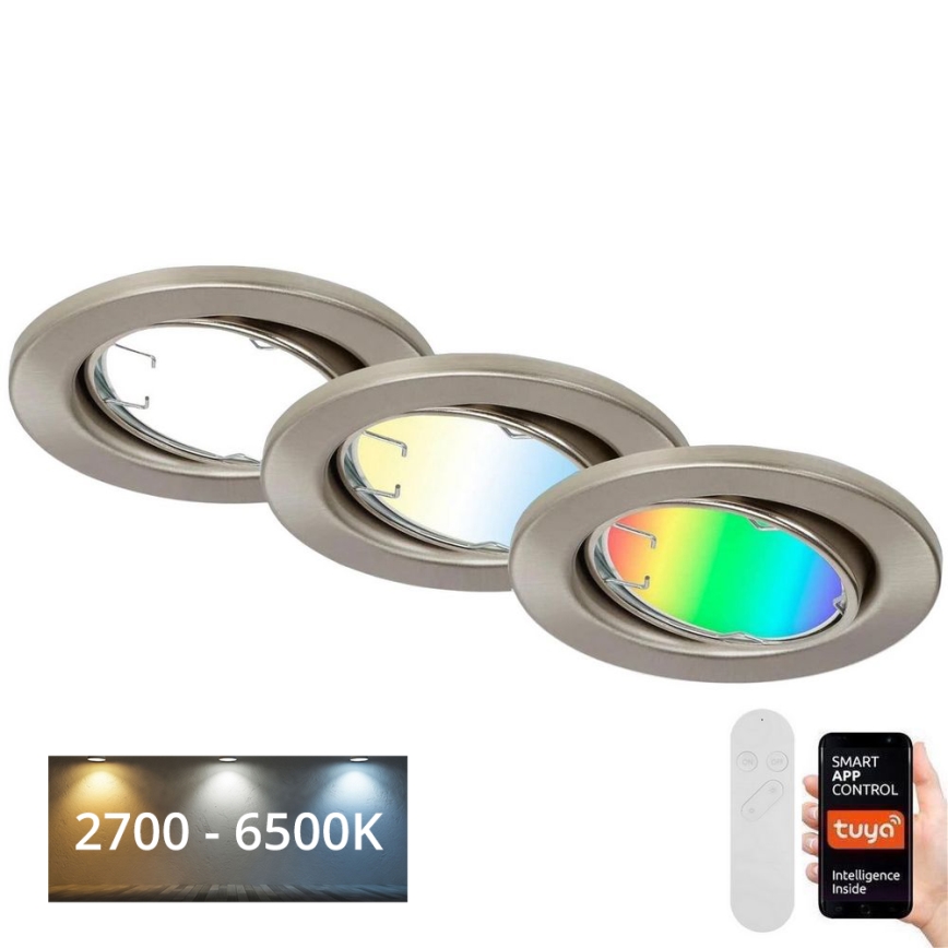 Brilo - НАБІР 3x LED RGBW Світильник для ванної з регулюванням яскравості 1xGU10/4,9W/230V 2700-6500K Wi-Fi Tuya IP23 + пульт дистанційного керування