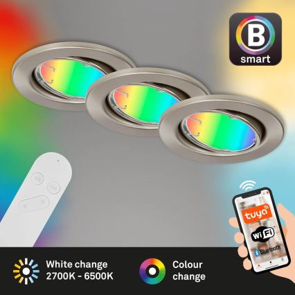 Brilo - НАБІР 3x LED RGBW Світильник для ванної з регулюванням яскравості 1xGU10/4,9W/230V 2700-6500K Wi-Fi Tuya IP23 + пульт дистанційного керування