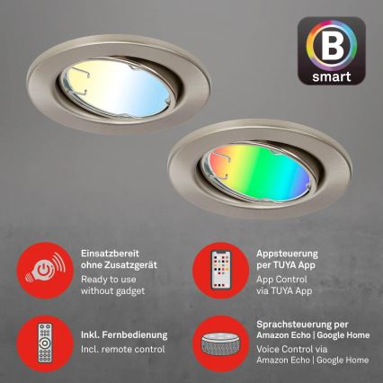 Brilo - НАБІР 3x LED RGBW Світильник для ванної з регулюванням яскравості 1xGU10/4,9W/230V 2700-6500K Wi-Fi Tuya IP23 + пульт дистанційного керування
