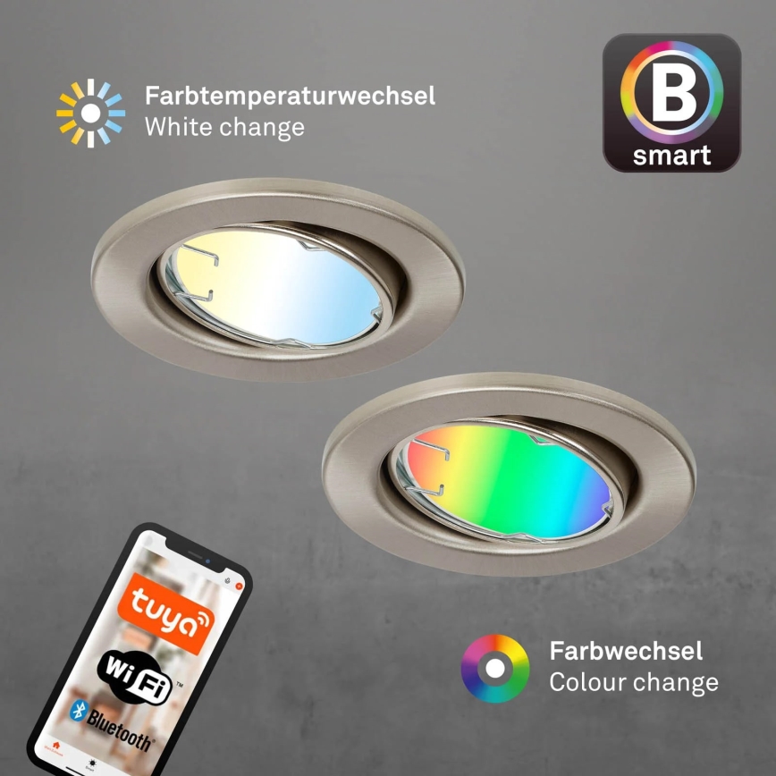 Brilo - НАБІР 3x LED RGBW Світильник для ванної з регулюванням яскравості 1xGU10/4,9W/230V 2700-6500K Wi-Fi Tuya IP23 + пульт дистанційного керування