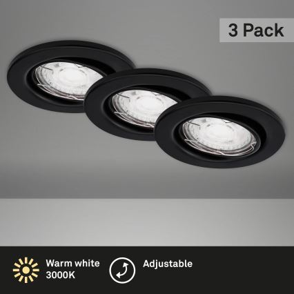 Brilo - НАБІР 3x Вбудований стельовий LED світильник для ванної 1xGU10/5W/230V IP23 чорний