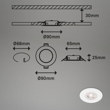 Brilo - НАБІР 4x Вбудований стельовий LED світильник для ванної LED/4,9W/230V IP44 білий