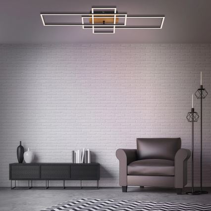 Brilo - Пристельова LED люстра з регулюванням яскравості FRAME LED/51W/230V 2700-5000K чорний/коричневий + пульт дистанційного керування