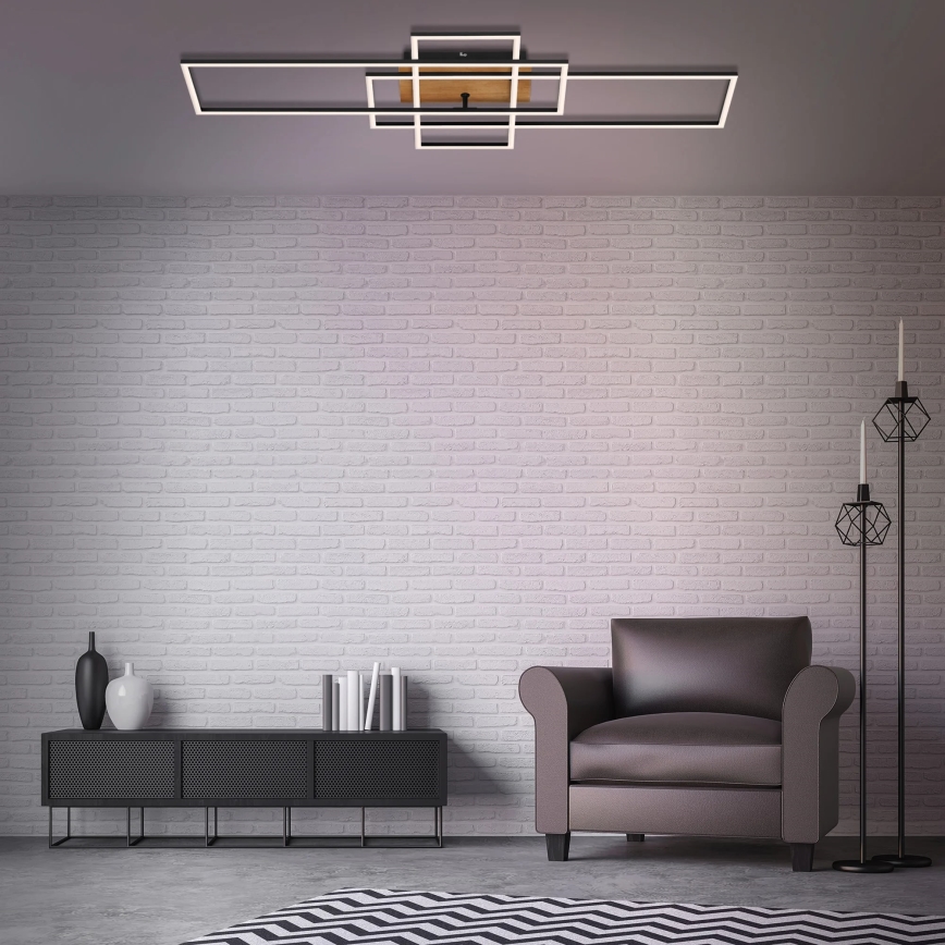 Brilo - Пристельова LED люстра з регулюванням яскравості FRAME LED/51W/230V 2700-5000K чорний/коричневий + пульт дистанційного керування