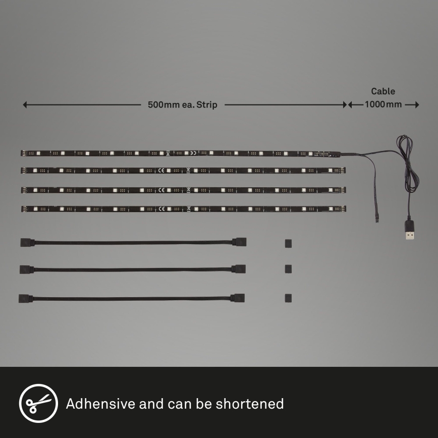 Brilo - Світлодіодна RGBW стрічка з регулюванням яскравості для телевізора 3 м LED/2,5 Вт/USB + пульт дистанційного керування