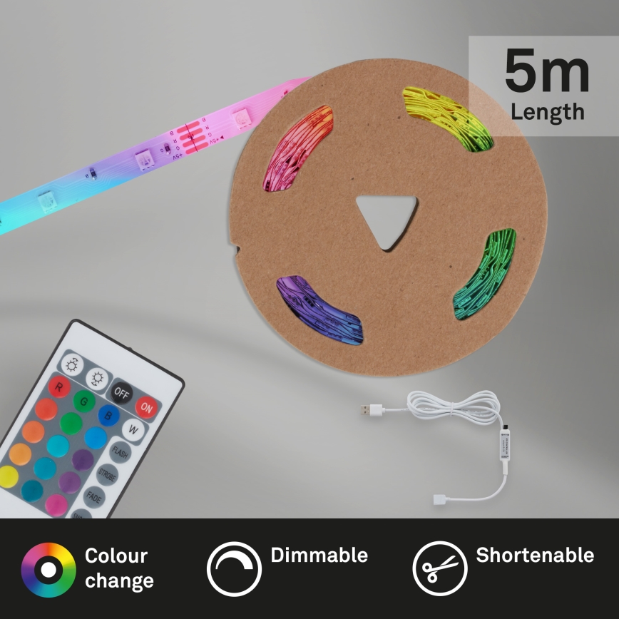 Brilo - Светодиодная RGB-лента с регулированием яркости 6,6 м LED/6W/USB + дистанционное управление