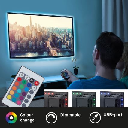 Brilo - Светодиодная RGBW-лента для ТВ с регулированием яркости 3 м LED/2,5W/USB + дистанционное управление