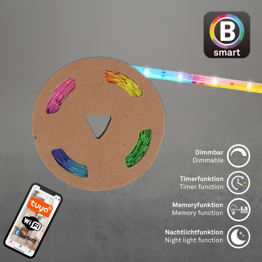 Brilo - Светодиодная RGBW-лента с регулированием яркости 6,5 м LED/18W/230V Wi-Fi Tuya + дистанционное управление