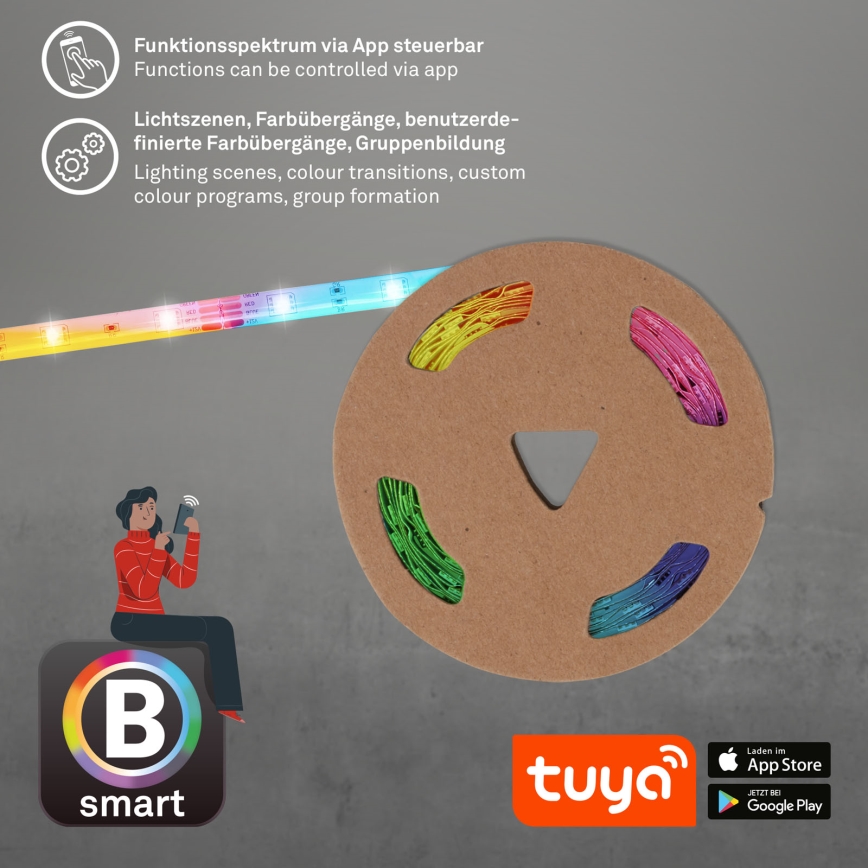 Brilo - Светодиодная RGBW-лента с регулированием яркости 6,5 м LED/18W/230V Wi-Fi Tuya + дистанционное управление