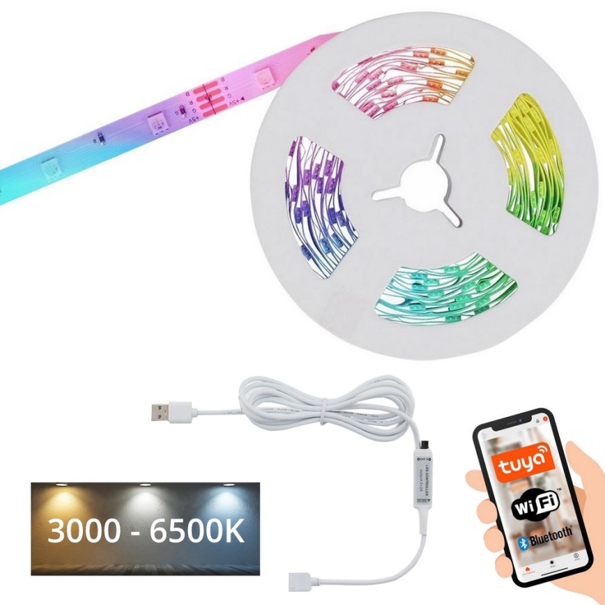Brilo - Светодиодная RGBW-лента с регулированием яркости MUSIC 5 м LED/7,5W/USB Wi-Fi Tuya